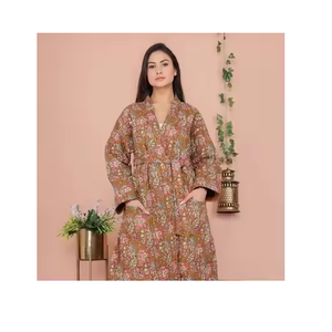 Albornoz Kimono de algodón acolchado cálido para mujer con estampado de doble cara mangas largas y corbata de cinturón elegante bata de invierno Loungewear - Product Image 3