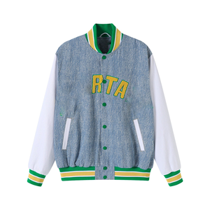 Blouson bomber en denim de l'État de Norfolk, officiel de la fraternité grecque Spartan, streetwear, broderie en chenille sur le devant, imperméable, réversible - Product Image 1