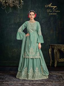 Traje Sharara de mujer bordado de seda Georgette de secuencia pesada de último diseñador para fiestas indias y paquistaníes para ropa Formal - Product Image 5
