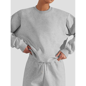 Tops de cuello redondo y pantalones de pierna ancha, chándal de gran tamaño para mujer, pulóver, conjunto de chándal de lana de alta calidad, conjuntos de salón, chándal - Product Image 2