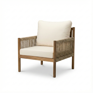 Sillón Reclinable de Madera Maciza de Acacia con Cuerda Tejida y Cojín de Asiento, Diseño Moderno y Minimalista Ecológico para Uso en Exteriores - Product Image 6