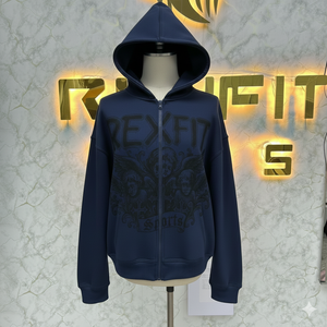 Sudadera con Capucha de Diseño Popular en Color Aqua con Cierre de Cremallera, Chaqueta con Cierre de Cremallera y Pedrería, Lavado Ácido, Sudadera de Forro Polar para Hombre, Estilo Urbano - Product Image 4