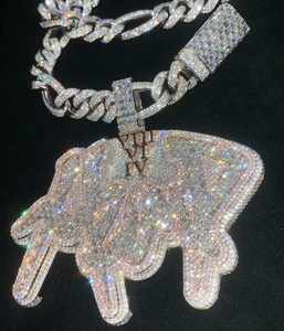 Pendentif à pointe personnalisé en moissanite véritable 3 carats pour homme, plaqué or jaune 18 carats, style hip-hop, certifié GRA, cadeau - Product Image 1