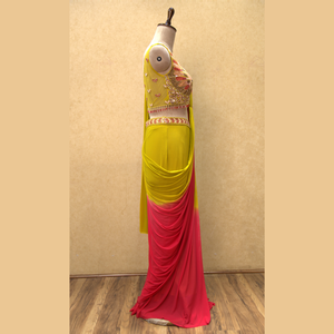 Lễ Hội màu vàng treo lên <span class=keywords><strong>Saree</strong></span> với màu đỏ anh đào điểm nhấn phong phú nhịp đập Sequins thủ công & thanh lịch tua hoàn thiện tại bán buôn Ấn Độ - Product Image 3
