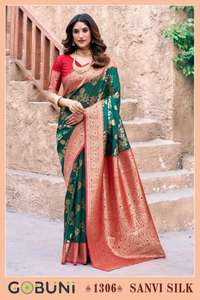 Sari traditionnel Sanvi Silk Gobuni, conçu par des artisans à Delhi, fabricants de vêtements indiens et pakistanais, réversible, toutes saisons - Product Image 6