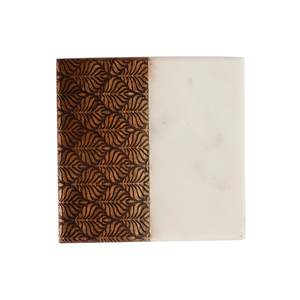 Dessous de verre élégant carré en marbre naturel incrusté de deux tons avec accent artistique en bois gravé pour la décoration intérieure et la protection de la table - Product Image 1