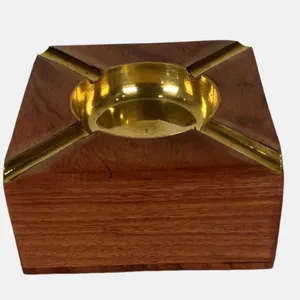 Elegant Handmade Wooden Ashtray With Classic Premium Square Shape Brass Coating Home <b>Table</b> Decor for Cigars Smoking Accessories - Product Image 4