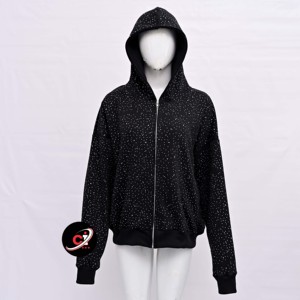 Sudadera con Capucha Unisex, Moderna y Elegante, de Algodón Negro, Estilo Urbano, Manga Larga, Cálida para Invierno, con Apliques de Pedrería en la Parte Delantera - Product Image 1