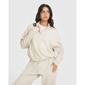 Sweat-shirt à col montant en polaire épais et doux pour femme, tendance hiver, fermeture éclair, uni, personnalisable, logo personnalisé - Product Image 1