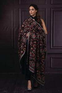 Solid Pattern Hand Embroidered Sparkling <b>Sequins</b> Antique Finish Velvet Party <b>Shawl</b>-Modal Hijab Scarf Polyester Material Ethnic - Product Image 3