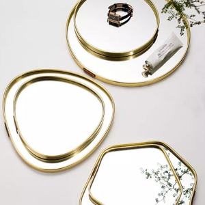 Espejo personalizado de cristal de mesa Simple de lujo metálico de oro de Metal bandeja de servicio para el hogar Hotel restaurante uso - Product Image 6