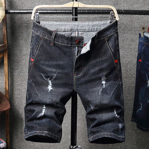 <b>Men's</b> Breathable Casual Straight <b>Denim</b> <b>Shorts</b> with Zippers <b>Elastic</b> <b>Waist</b> Loose Fit Winter Custom Printing Wholesale - Product Image 2