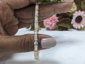 Classic Round-Baguette Cut Moissanite Tennis <b>Bracelet</b> Yellow Gold Plated Luxury Jewelry Gift for Her Engagement Party - Product Image 3