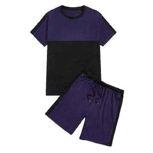 Pantalones cortos deportivos personalizados para hombre, Conjunto de camiseta, 100% algodón, poliéster, verano, bloque de Color, cordón, talla grande, venta al por mayor, chándal corto - Product Image 3