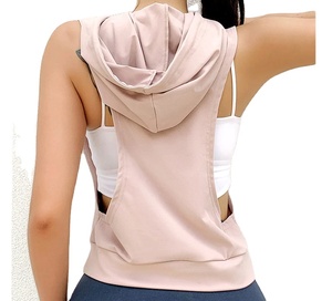 Sudadera con capucha y cremallera sin mangas para mujer personalizada XS de punto lavado de invierno informal suelta sudaderas con cordón chaquetas ligeras - Product Image 5