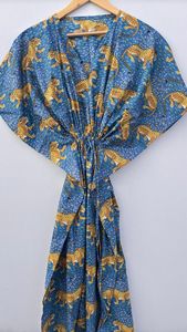 ชุดแมกซี่คาฟตันลายดอกไม้ผ้าฝ้ายอินเดียสำหรับคุณแม่ผ้าคลุมชายหาดและชุดนอนสไตล์บิกินี่ลำลองเอวธรรมชาติ - Product Image 4