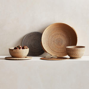 Panier à fruits tissé en rotin, prix de gros, ensemble de bols et plateaux, paniers de décoration de cuisine durables - Product Image 5