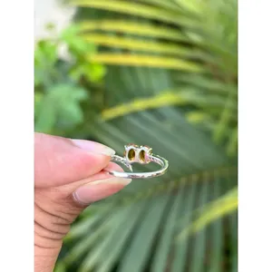925 Silver Boho Statement <b>Ring</b> with Natural Citrine Romantic Yellow Gold Oval Inlay for Everyday Wear - Product Image 4