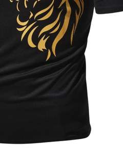 T-shirt de compression en polyester noir pour homme avec imprimé lion doré, vêtements de sport athlétique, haut à manches courtes pour homme, vêtements décontractés - Product Image 6