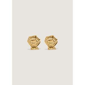 Gold Plated Shell Stud <b>Earrings</b> Trendy Vintage Religious Classic Style Floral Drop Design with Pearl Diamond for Party Gift - Product Image 1