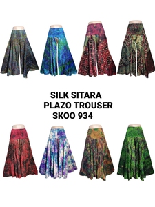 Stylish 100% Silk Sitara Plazo <b>Trousers</b> for Women Mid <b>Elastic</b> <b>Waist</b> Loose Fit Vintage Summer Party/Wedding/Festive Wear - Product Image 5
