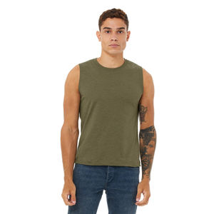 Camiseta de lona verde Bella para hombre, camiseta sin mangas con espalda cruzada, 6008 - Product Image 2