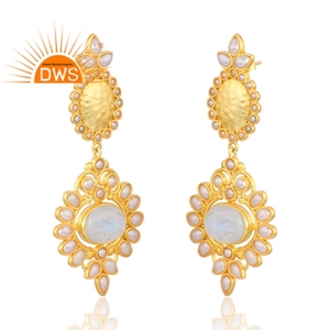 Hot Selling 925 Sterling Silver 18K Gold Plated Pearl & <b>Rainbow</b> Moon Gemstone Dangle Earring Demi Fine Jewelry Manufacturer - Product Image 3