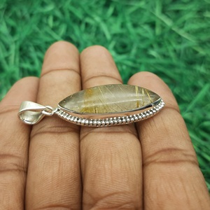 Natural Marquise Rutile Quartz Pendant 925Sterling <b>Silver</b> Handmade Pendant Fine Jewelry Pendant & <b>Charms</b> Necklace <b>Silver</b> Jewelry - Product Image 4