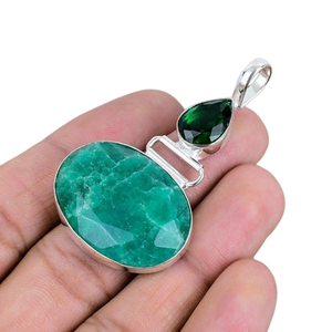 จี้อัญมณีมรกตเงินสเตอร์ลิง925เครื่องประดับทำด้วยมือจี้เงินสไตล์ Boho สำหรับผู้หญิงของขวัญแต่งงานสำหรับภรรยา - Product Image 1