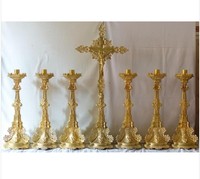 Ensemble de six chandeliers en laiton avec croix d'autel assortie, fournitures d'église pour la prière, décoration religieuse, usage liturgique et spirituel