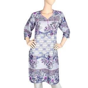 คุรตีผ้าฝ้ายพิมพ์ลายสำหรับผู้หญิง - สีม่วง - Product Image 3