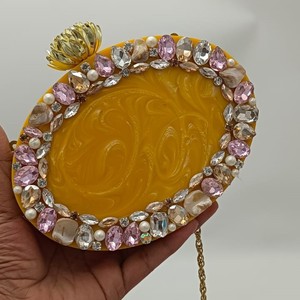 Sac de soirée en résine, décoration en diamant et perles, pochette pour femme faite à la main, style tendance, coton, mariages - Product Image 1