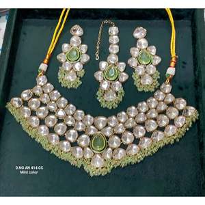 414 CC Pear Cut Moissanite Bezel Setting Women's Wedding Mehandi Kundan Necklace - Product Image 6
