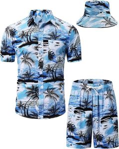 Custom <b>Men's</b> Summer 2-Piece Hawaiian Shirt and Shorts Set Floral Print with <b>Bucket</b> <b>Hat</b> Breathable Co-ord <b>for</b> Beachwear Events - Product Image 1