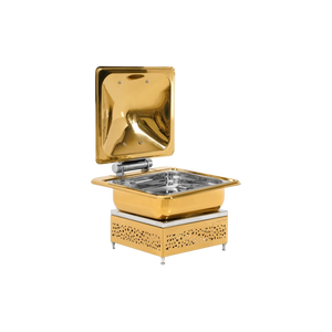 Plato de frotamiento cuadrado chapado en oro con elegante bisagra hidráulica, base de metal duradera y tapa de elevación, cazuelas estampadas - Product Image 2