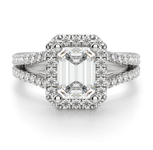 Anillo de compromiso de moissanita de Halo dividido de corte esmeralda, anillo de bodas de diamante de moissanita de plata esterlina para exportar desde la India - Product Image 1