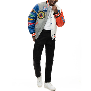 100% High Quality <b>Men's</b> Embroidery <b>Varsity</b> <b>Jackets</b> With Leather Sleeves Stand Collar And Letter Pattern For Winter - Product Image 5