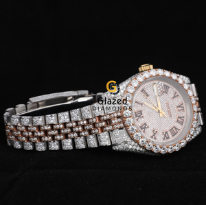 Luxueux élégant montre-bracelet en acier inoxydable entièrement glacé en diamants Moissanite coupe ronde cadran fenêtre matériel Type verre - Product Image 3