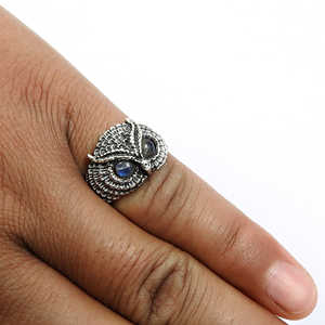 Nouvelle bague créative en forme de hibou pour hommes et femmes, bague animale aux yeux bleus, tendance, prix de gros d'usine, bijoux unisexes - Product Image 4