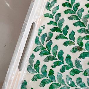 Bandeja decorativa hecha a mano con incrustaciones de resina de hueso Premium diseño Art Deco móvil para Diwali Spring Coffee Table Home Office Gifts - Product Image 5