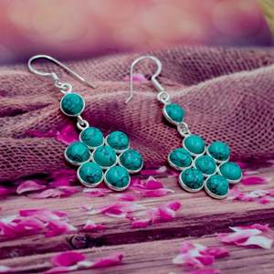 Pendientes de cristal floral de Plata de Ley 925 con piedras preciosas turquesas genuinas, joyería de boda hecha a mano, regalo perfecto para niñas - Product Image 4