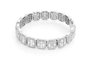 Bracelet à maillons rectangulaires surélevés baguette diamants naturels Bracelet en or jaune 14 carats bijoux de mode en gros de haute qualité - Product Image 4