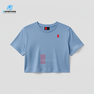 <b>Women's</b> Slim Fit Crew Neck Crop <b>Top</b> T-Shirt 100% Cotton OEM/ODM Custom Logo in <b>Turquoise</b> - Product Image 2