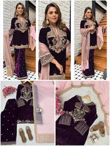 Celebra la Elegancia Invernal con un Salwar Kameez de Terciopelo Viscosa Premium Adornado con Lentejuelas y Bordado Zari de Secado Rápido para Fiestas - Product Image 6