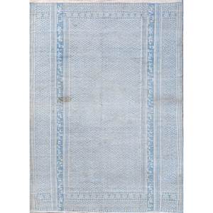 พรมขนสัตว์คิลิมทำมือ Nayaab ขนาดใหญ่ 9x12 ฟุต สีน้ำเงิน ทอลายเรียบ ลายเรขาคณิต หนา 10 มม. เหมาะสำหรับทางเข้าบ้านหรือห้องละหมาด - Product Image 1