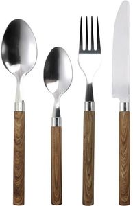 Ensemble de couverts classiques de luxe en acier inoxydable, couteau à steak, fourchette, cuillère, manches en bois, polissage miroir élevé, portable, réutilisable, pour les fêtes - Product Image 5