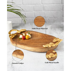 Bandeja de madera hecha a mano de primera calidad con mango de metal Diseño exquisito Materiales sostenibles e ideal para entornos domésticos de lujo - Product Image 4