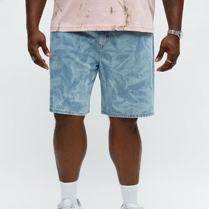 Pantalones cortos de mezclilla lavados azul claro para hombre con corte relajado de longitud media estilo clásico de 5 bolsillos y tela de algodón para el verano - Product Image 1