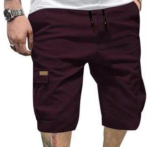 Pantalones cortos cargo de sarga de algodón informales para hombre con 6 bolsillos Diseño clásico elástico y cintura con Cordón-Diseño cómodo de 6 bolsillos - Product Image 1