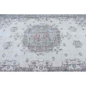 Alfombra de 6.4x9.9 pies, Alfombra Turca Vintage, Alfombra de Lana con Diseño Floral Blanco y Azul - Product Image 5